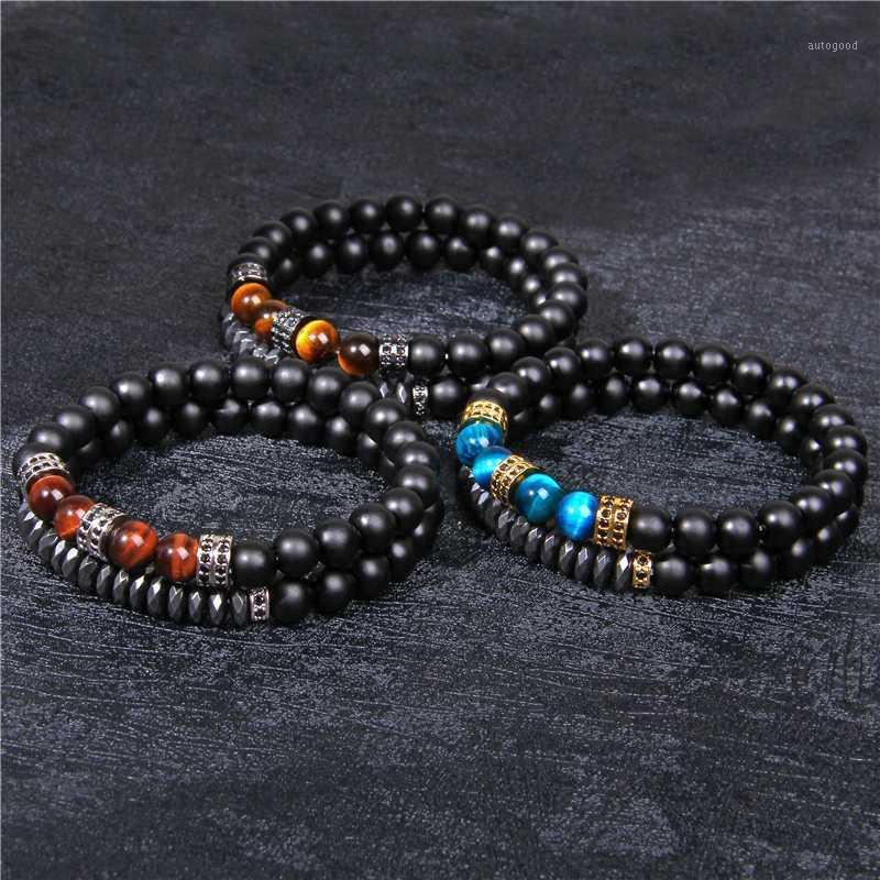 

Charm Bracelets Double Layer Bracelet Blue Tiger Eye Bead Men Set Black Fashion Pave Cubic Zirconia For Jewelry1