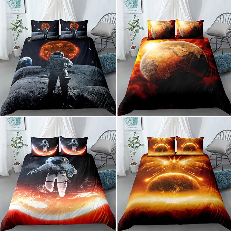 

Moon Astronaut Full Print Bedding Sets Single King Size Planet Comforter Cover Set Bedclothes Duvet Covers Microfiber Fabric, Bs1765