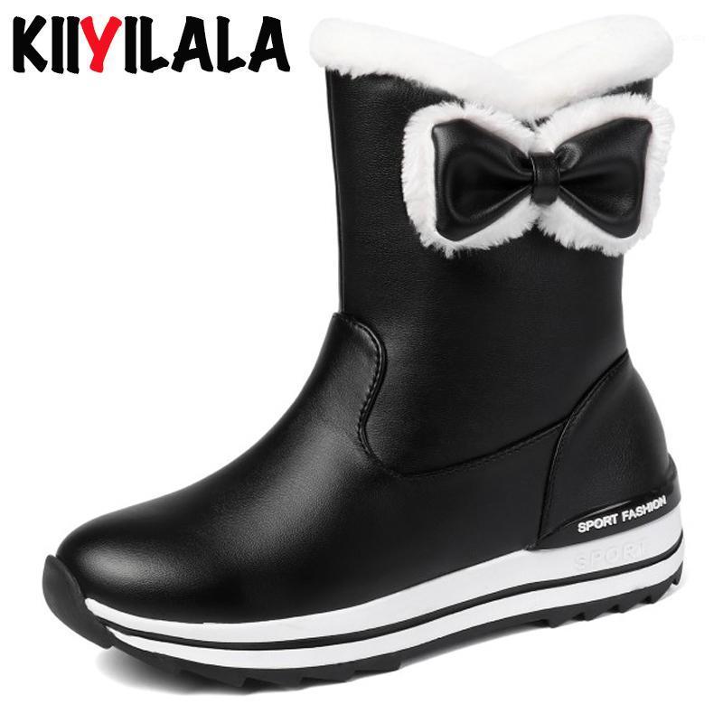 

Kiiyilala Zipper Butterfly-knot Snow Boots Women Booties Flat Heels Round Toe Warm Plush Woman Ankle Boots Winter Platform Shoes1, White
