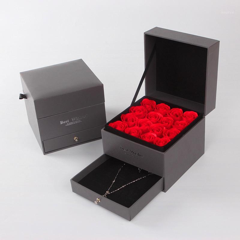 

Eternal Rose Acrylic Ornaments Box 2 Storeys Necklace Jewelry Box Soap Foam Latex Rose Valentine's Day Wedding Party Gift1