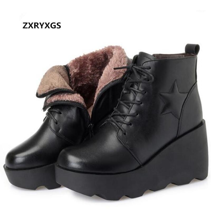 

2020 Newest Elegant Comfortable Women Boots Thick Bottom Wedge Non-slip Autumn and Winter Boots Cowhide Leather Snow1, Black winter boots
