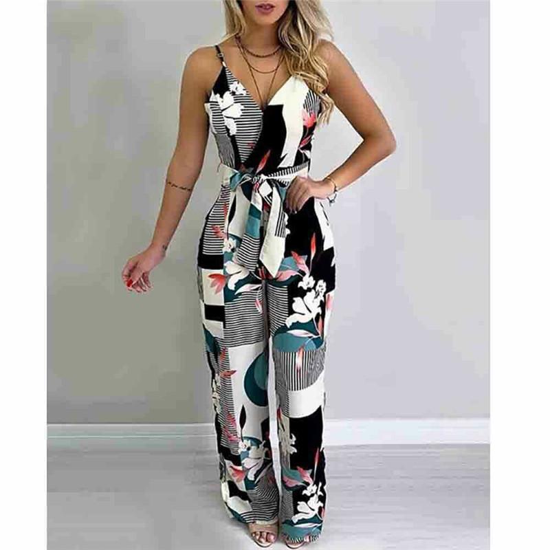 

Womens Holiday Long Playsuit Fashion Floral Printed Sleeveless Backless Ladies Jumpsuit Spaghetti Strap Summer Beach Jumpsuits, Black