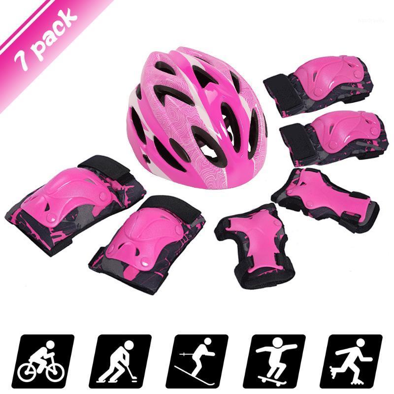 

7Pcs Adjustable Pads Wrist Helmet Protector Set Kids Boy Girl Safety Helmet Knee Elbow Pad Set Skate Bicycle Safety Guard1, Dark khaki