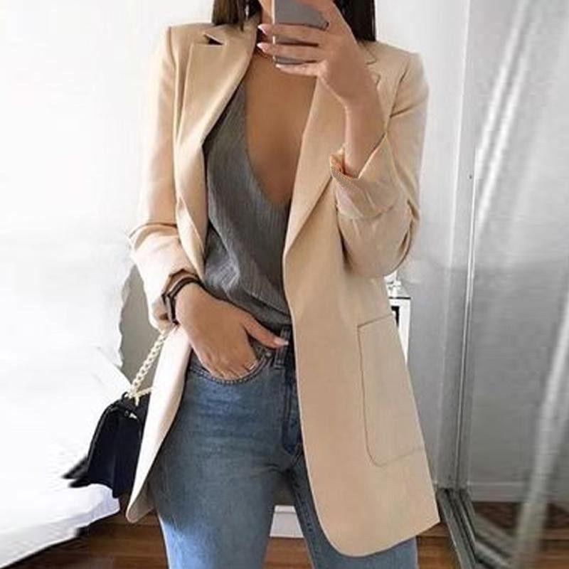 

2020 Autumn Long Slim Blazers Suit Women White Notched Blazer Office Lady Coat Classic Elegant Long Sleeve Business Female Suit, Orange