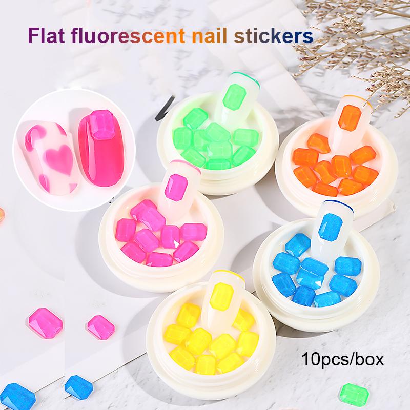 

6 Boxes/Set Nail Sequins Stickers Square Drop Shape Luminous Diamonds Fluorescent Multi-faceted Flat-bottomed Nail Decorations