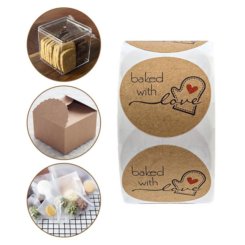 

TTLIFE 500 Labels Per Roll Round Natural Kraft Thank You Sticker Seal Labes Hand Made with Love Sticker Paper Stationery