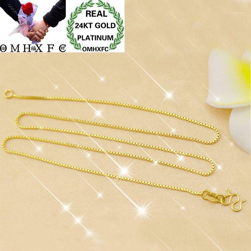 

MHXFC Wholesale European Fashion Woman Female Party Wedding Gift Long 45cm Wide 1mm Box Real 24KT Gold Chain Necklace NL871