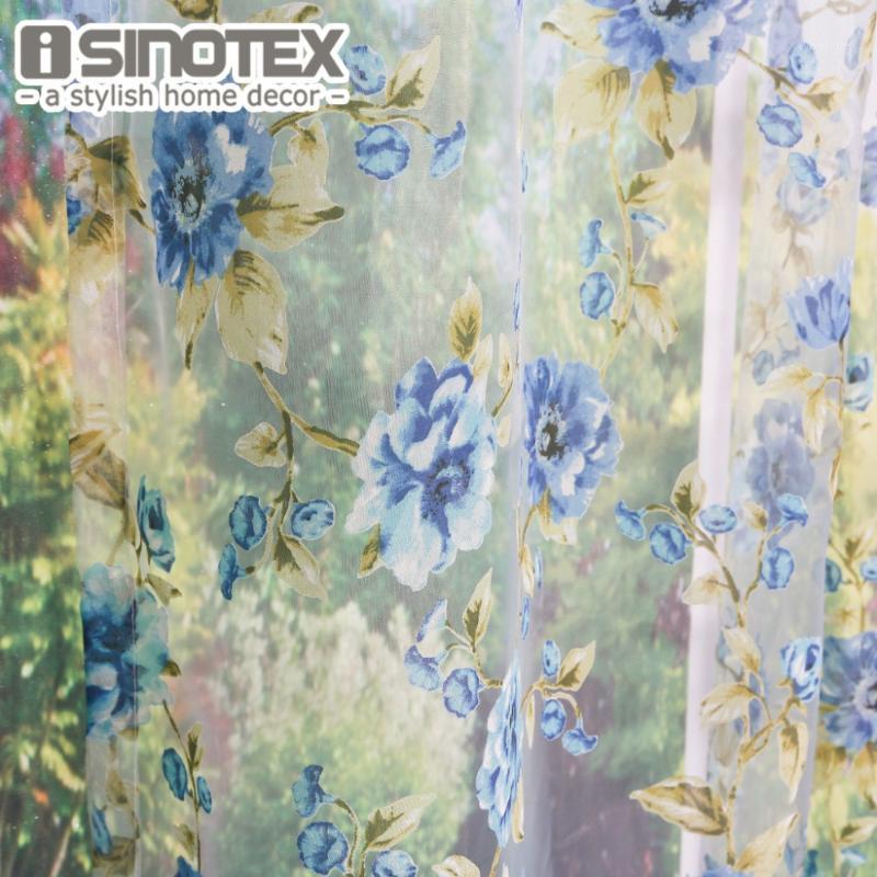 

ISINOTEX Window Curtain Blue Flowers Transparent Sheer Voile Fabric For Home Living Room Screening 1PCS/Lot1, Rod pocket