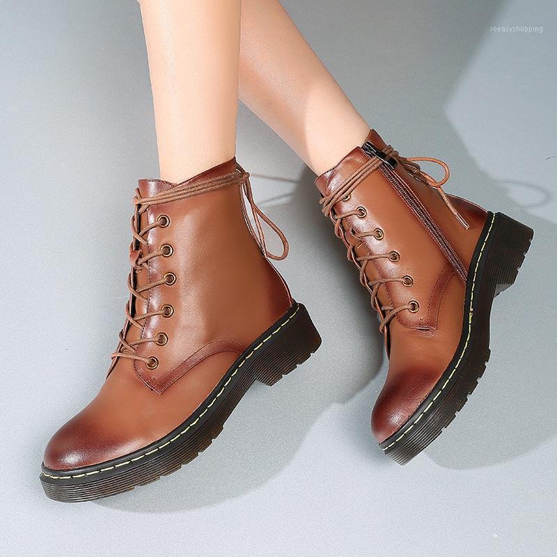 

Fashion Women Ankle Boots Autumn Winter Genuine Leather Shoes Woman Black Brown Zipper Platforms Casual Boots Big Size1