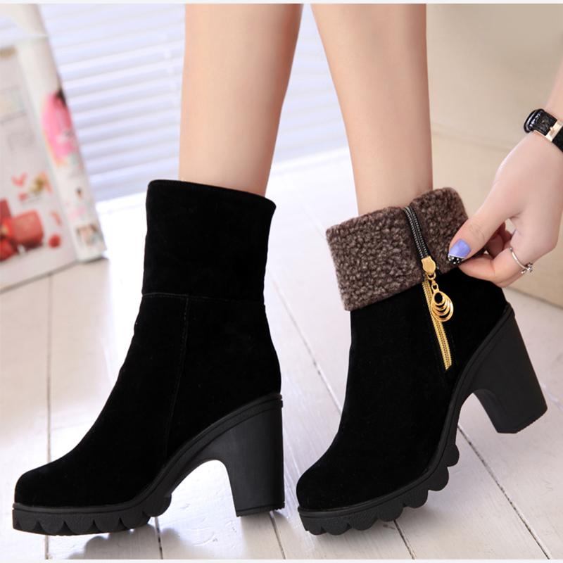 

Autumn Women Ankle Boots Female High Heel Shoes Flock Fashion Zipper Chunky Heels Short Botas For Ladies Casual Footwear 2020, Zipper-wine red