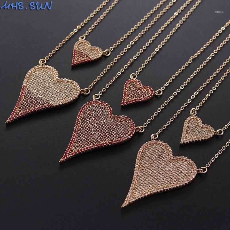 

MHS.SUN Luxury Double layer Love Heart Pendant Necklace With Cubic Zirconia Chain Necklace For Women Choker Christmas Gift1