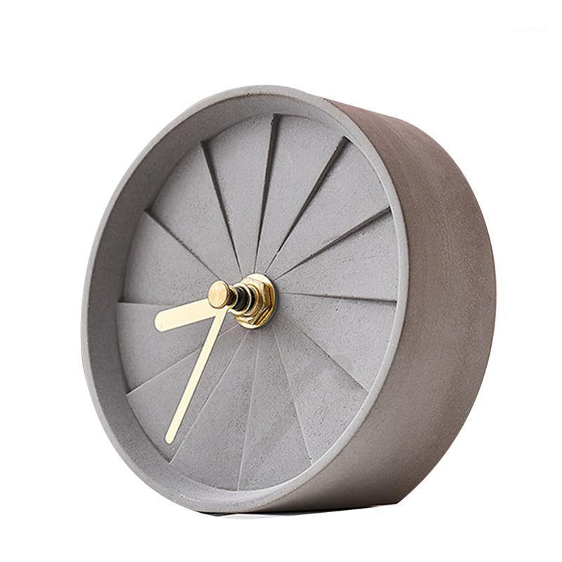 

1pc Cement Clock Simple Round Turbine Design Bedside Table Clock for Bedroom Homestay No Battery (Grey)1