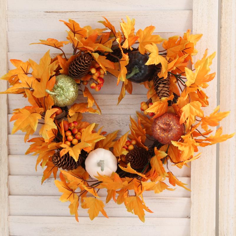 

Hot Sale Halloween Wreath Pumpkin Decoration Thanksgiving Day Front Door Wall Hanging Tool, Orange