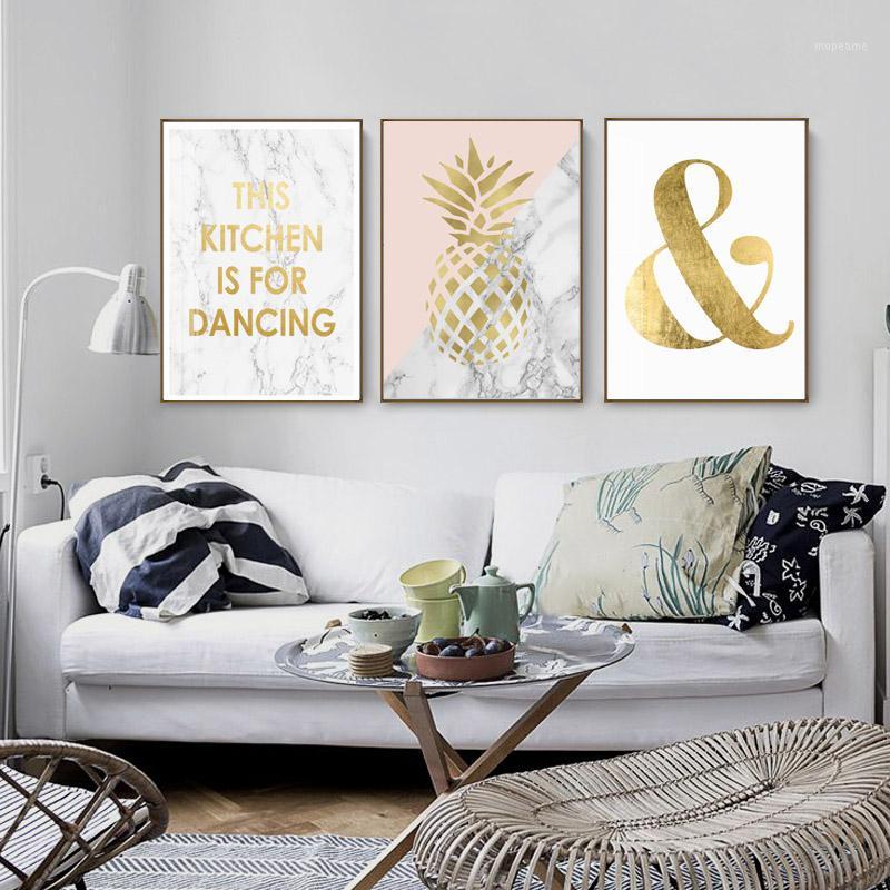 

Nordic Poster Gold Wall Art Canvas Painting Pineapple Posters And Prints Canvas Art Wall Pictures For Living Room Unframed Decor1