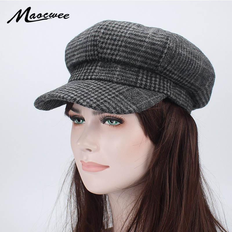 

Autumn Women Octagonal Hats Sailor Ship Boat Captain Hat Cap Girl Lady Peaked Black Gray Berets Cap Women Beret Bone