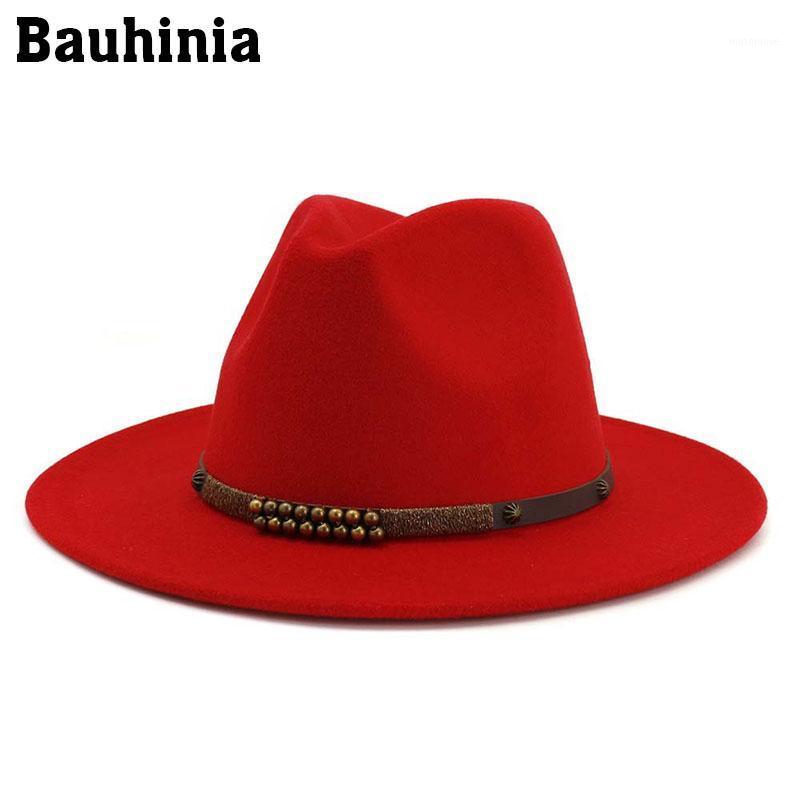 

Bauhinia Black Red Vintage Wool Felt Jazz Fedora Hats Women Unisex Wide Brim Panama Party Trilby Cap1