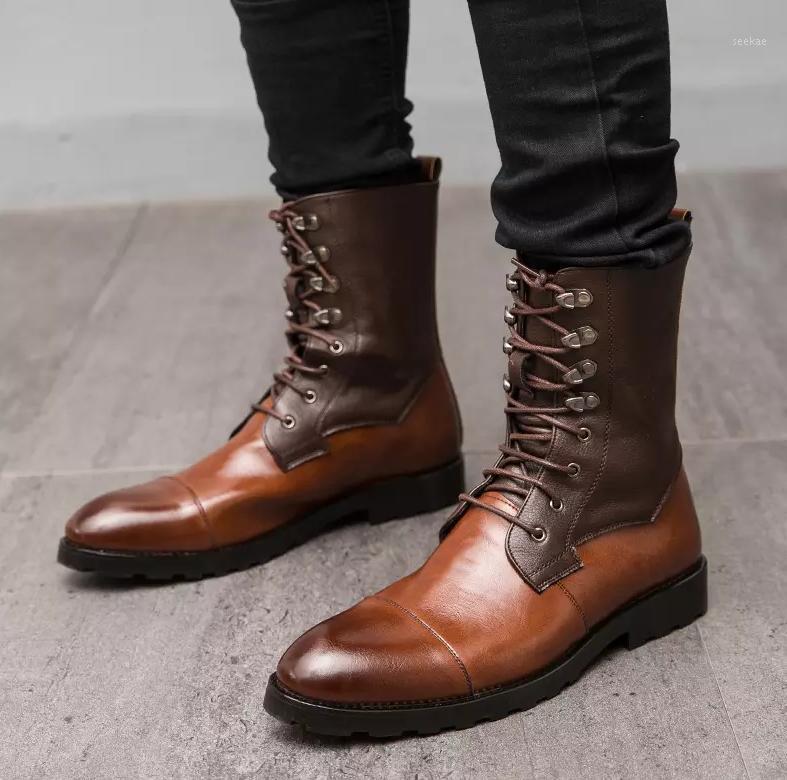 

Men's Shoes New Fashion High Quality Pu Leather Boots Handmade Casual Formal Stylish Boots Zapatos De Hombre 4M9541, Brown