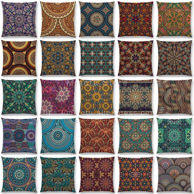 

Boho Colorful Flowers Pillow Case Abstract Ethnic Floral Mandalas Pattern Design Prints Patchwork Retro Cushion Cover1, A012811
