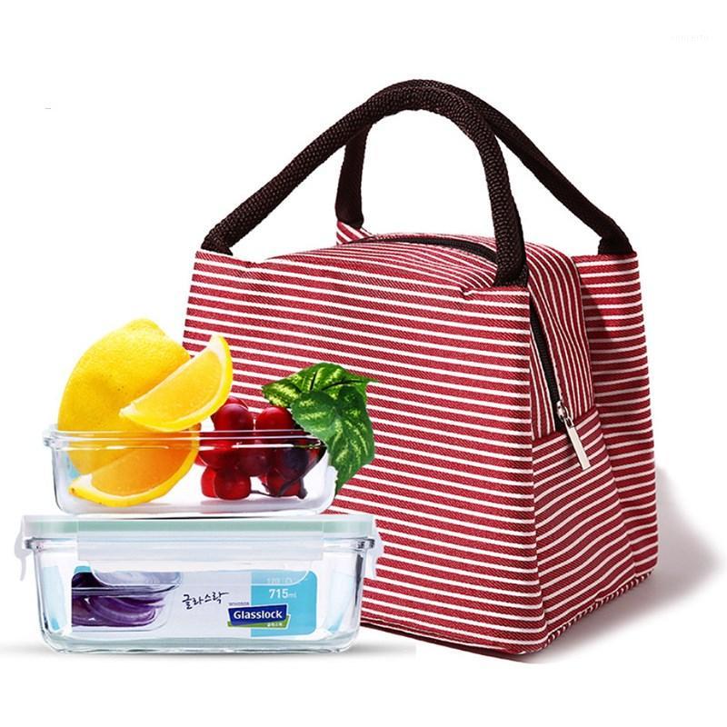 

Lunch Insulation Bag Waterproof Portable Bento Bag Striped Cutlery Cold Storage Korean Insulation With Rice1, Blue