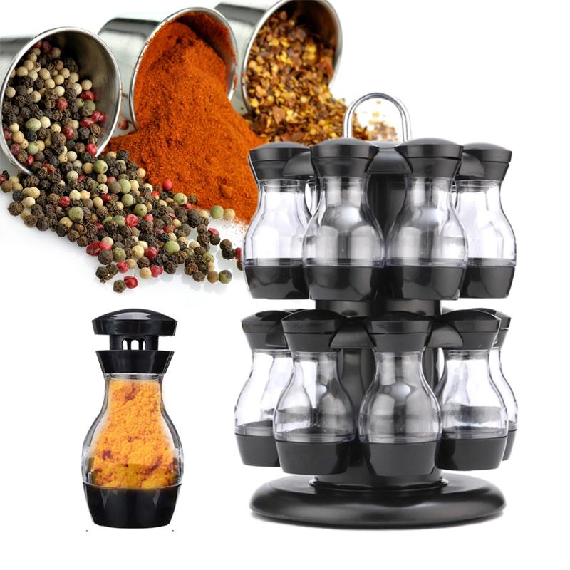 

Seasoning Jars Set Rotating Base 16pcs Cruet Spices Pepper Sugar Salt Sesame Condiment Bottles Spice Rack Kitchen Storage Tool