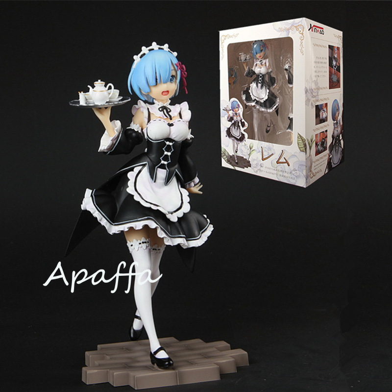 

22CM Anime Re:Life In A Different World From Zero Rem Figure Face Change Maid Outfit Tray Meteor Hammer Rem Action Figure Model X0121, Ram with box