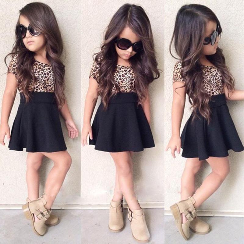 

2021 Summer dresses For Girls Party dress Kids Baby Girls Leopard Printing Short Sleeveless Dress Clothes Princess m121