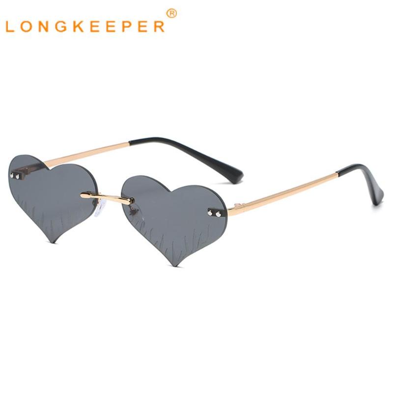 

Sunglasses LongKeeper Fashion Unique Love Heart Shaped Women Brand Designer Rimless Sun Glasses Ladies Vintage Grey Shades