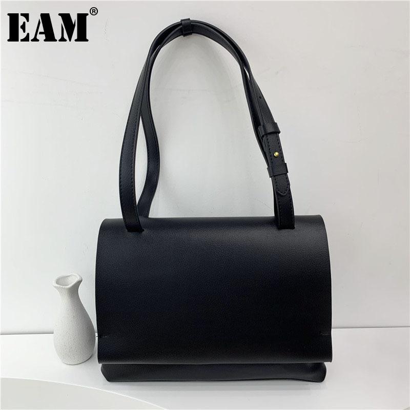 

[EAM] Women New High Quality Tote Bag PU Leather Flap Personality All-match Crossbody Shoulder Bag Fashion Tide 2021 18A1306, Black