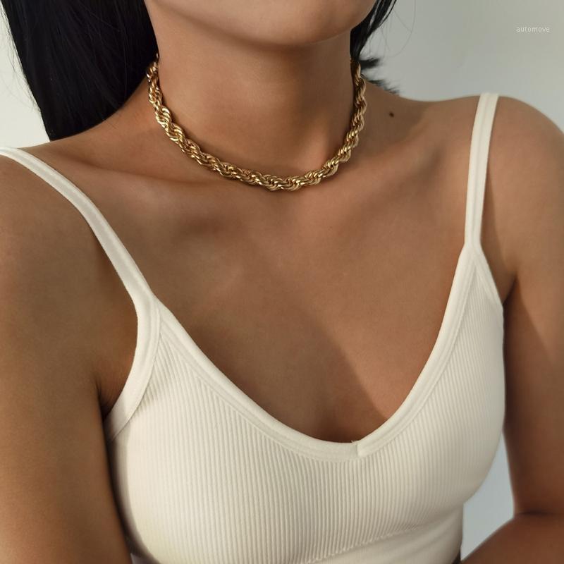 

High Quality Gold Color Chunky Chain Necklace Women Vintage Punk Snake Twisted Link Aesthetic Circle Choker Neck Christmas Gifts1