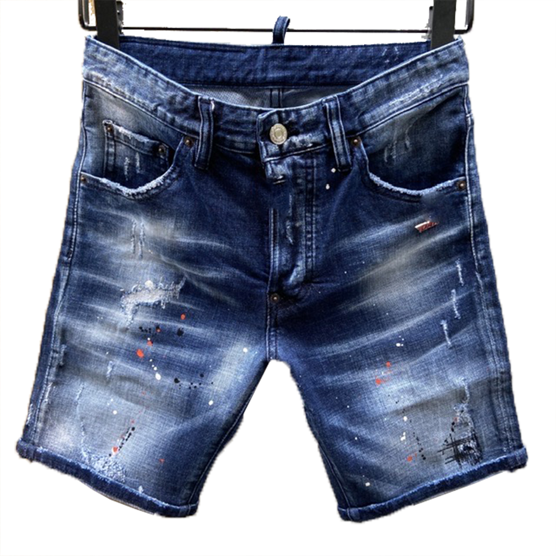 

Loose denim shorts men's trendy summer thin tooling large size hole five points retro tide brand leisure, Blue