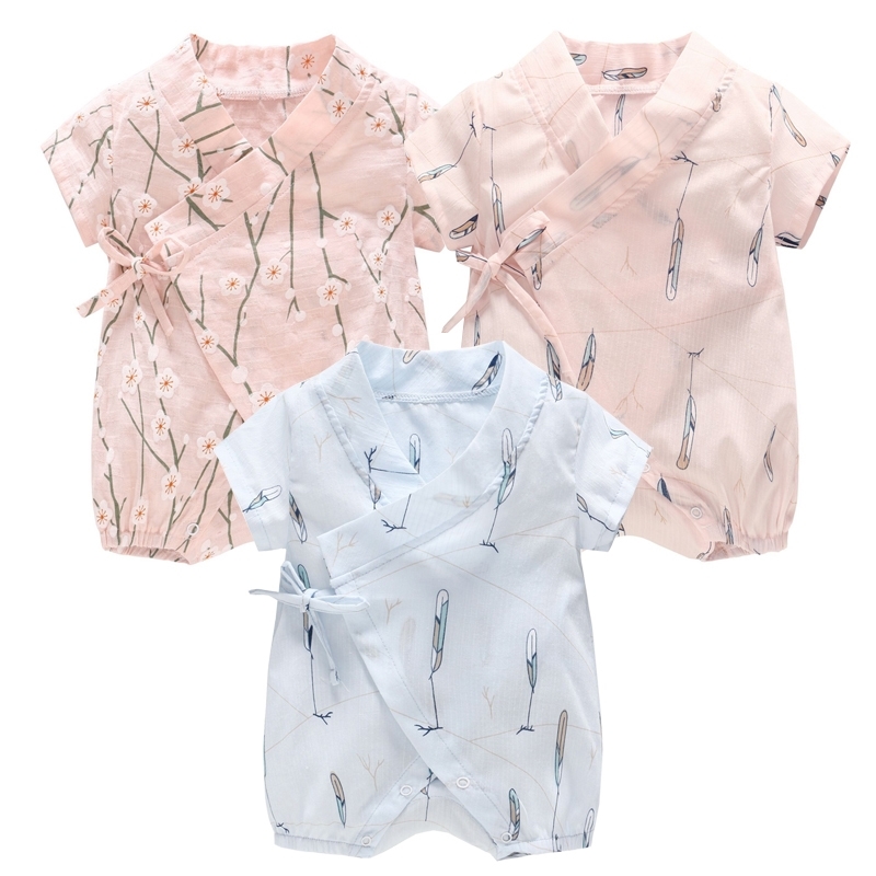 

Summer Cotton Floral Kimono Style Baby Clothes Boys and Girls Rompers Newborn Outfits Infant Jumpsuit Toddler Overalls Unisex 201127, Yt-016-j