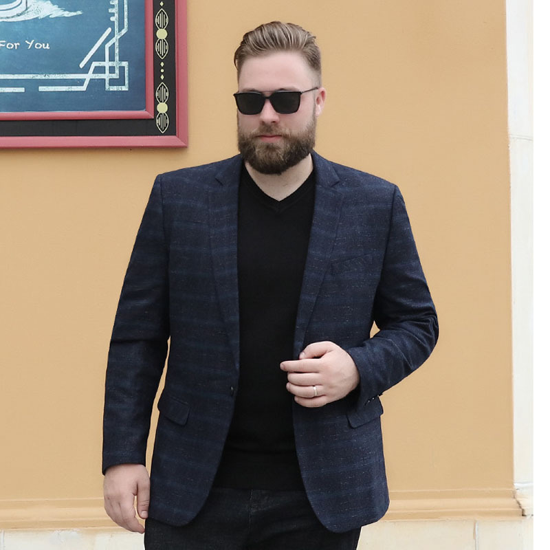 

Mens Suit Groom Tuxedos Men's Plaid Business Suit Young and Middle-aged Large Size Fat Loose Plus Fat Oversized Suit Jacket, Black