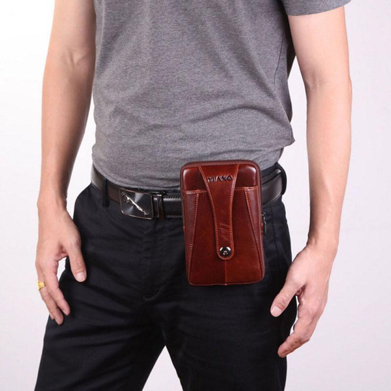 

Men's Genuine Leather Cowhide Vintage Shoulder Messenger Fanny Pack Pouch Waist Bag New Wallet Multipurpose Male Handy Bag1, Black