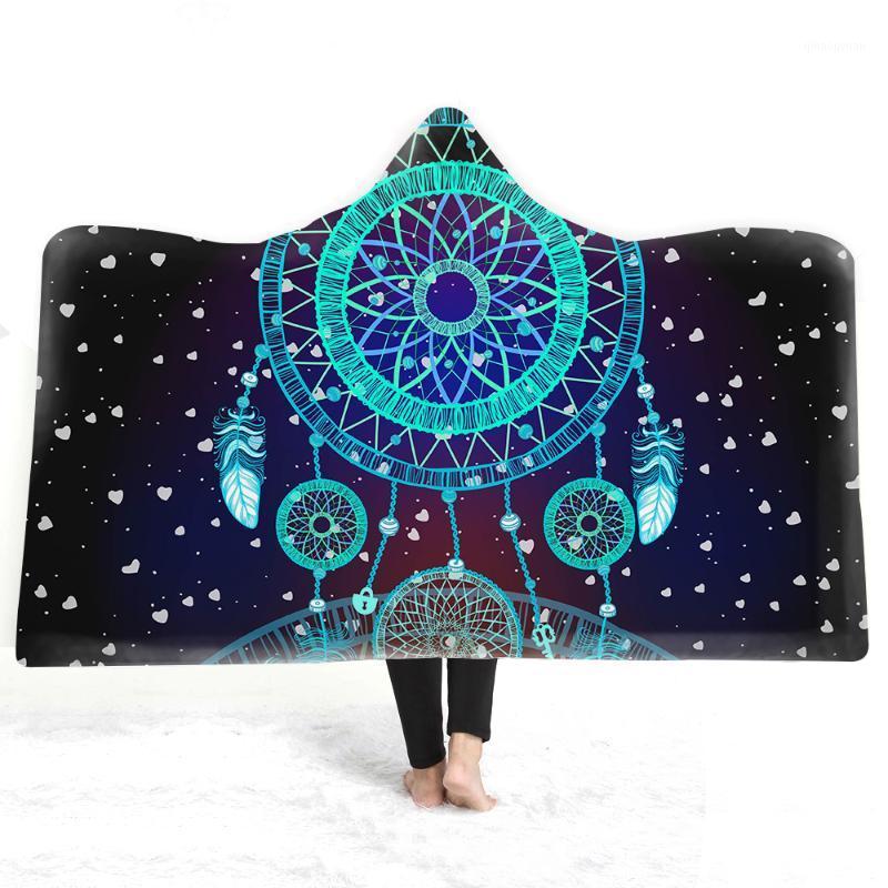 

Free shipping Gift Dreamcatcher Feathers All-Seeing Eye Moon Stars Sherpa Fleece Hooded Blanket Cloak Camping Sofa Office Throw1