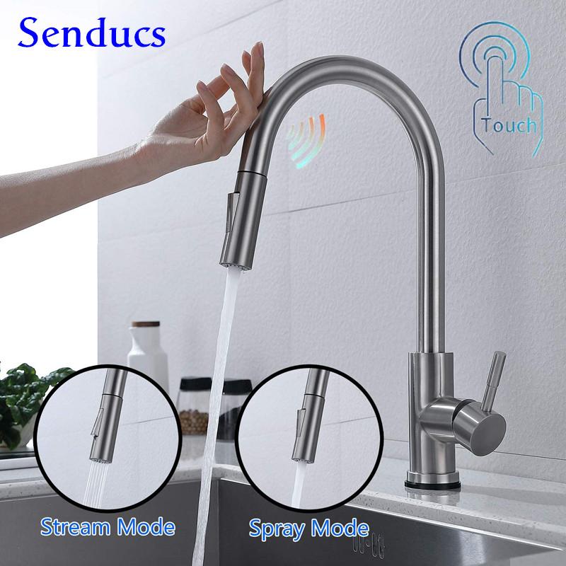 

Kitchen Faucet Smart Switch Touch Kitchen Mixer Tap Smooth Pull Out Sink Faucet Double Outlet Water Sensor Touch Faucets