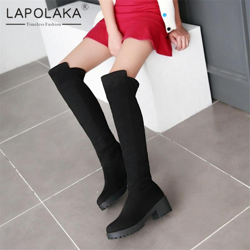 

2021 Fashion New Hot Chunky Heels Comfy Trendy Fashionable Slip On Skidproof Office Shoes Ladies Boots Knee High Boot Ladies, Black