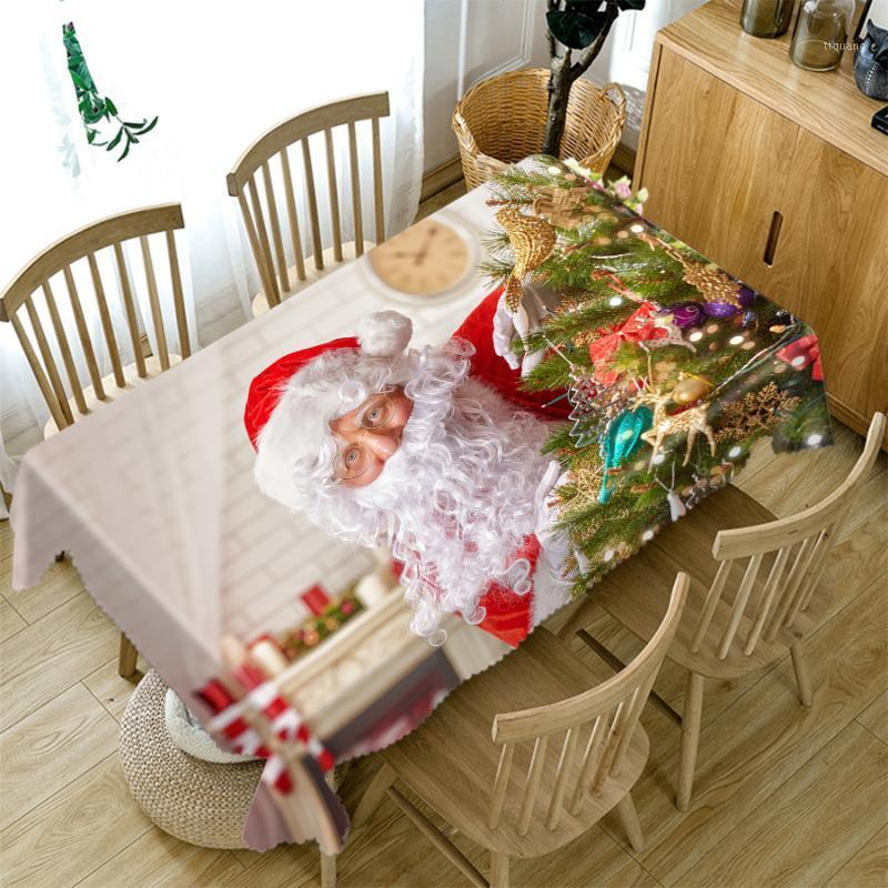 

3d Christmas Tree Tablecloth Santa Claus Bring Gift for You Rectangular/Round Table Cloth Cover Towel1, Style e