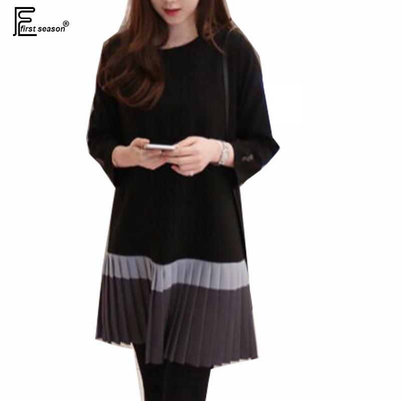 

Autumn Winter Dresses Black Fashion Women Vintage Cute Sweet Basic Wear Patchwork Loose Plus Size Pleated Dress 1120F, Sweet dress