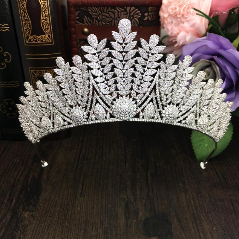 

Wheat Full Cubic Zircon Tiara Large Zirconia Crown CZ Diadema Bridal Coroa Wedding Hair Accessories Bijoux Cheveux WIGO1342 Clips & Barrette, Golden;silver
