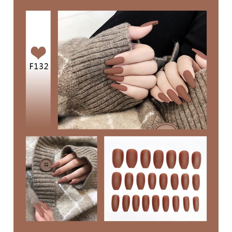 

24PCS/Set Ballet Fake Nails Clear Press on Long False Nail Tips Full Cover Frosted Ballerina Acrylic Nails Art for Women Girls, F126