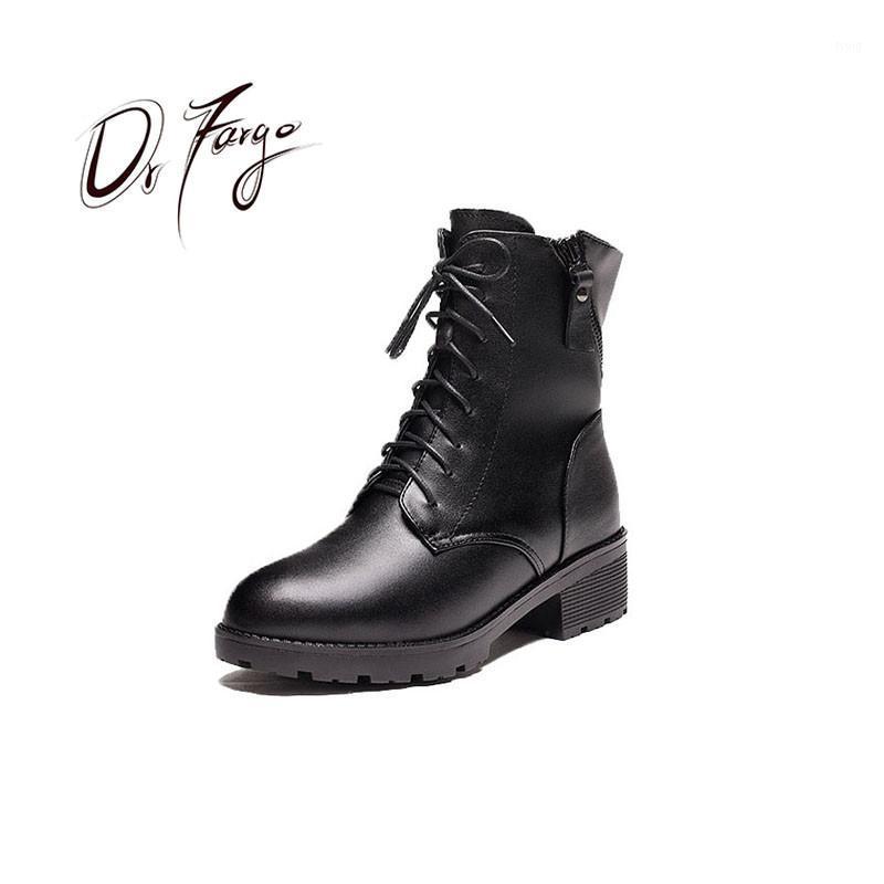

DRFARGO Genuine Leather Shoes Women Boots side zip Ankle Buckle Platform warm fur Block Heel Walking Dress Fashion Boots1, A 4.5cm