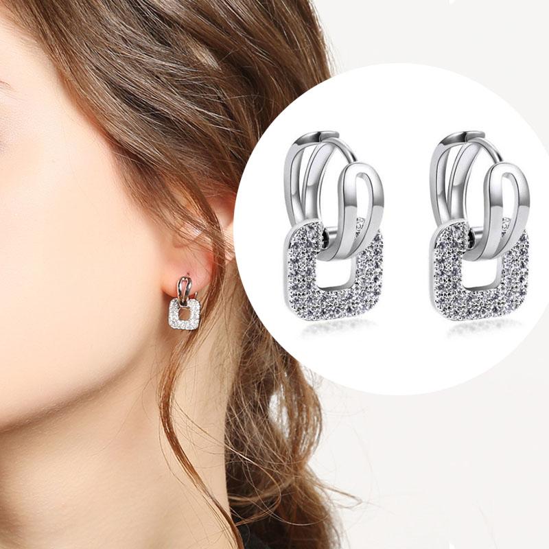 

Fashion Square Ancient Coin Shape CZ Small Hoop Earrings Rose Gold&Silver Engagement Wedding Earrings For Women