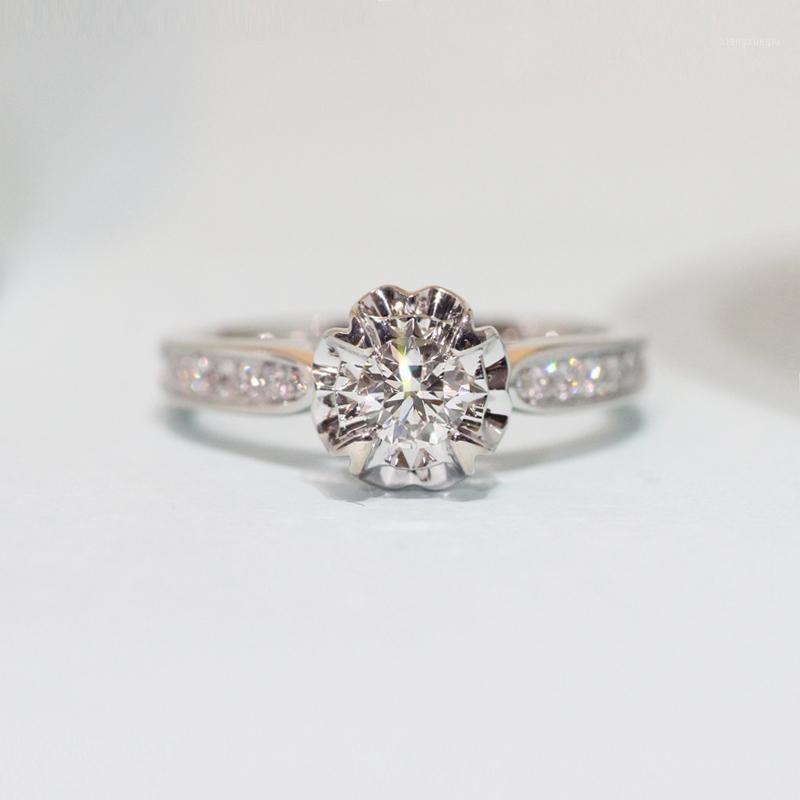 

Cluster Rings Diamonds Ring Solid 14K White Gold Fine Jewelry 0.19ct Round Cut Natural Engagement Wedding For Women, Golden;silver