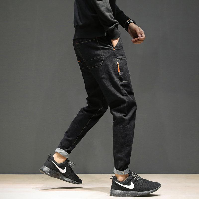 

Spring autumn 2020 Denim jeans men's loose fashion Korean style trendy slim pants men's trendy feet all-match Harem trousers, Black