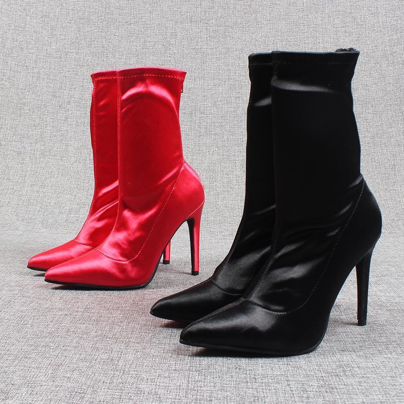 

Women's Rubber Boots Zipper Luxury Designer Shoes Rain High Heel Fashion Sexy Pointy Ladies Ankle Rock Flock Silk Rome PU1