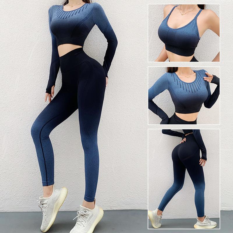 

Hollow Out Seamless Yoga Set Sport Outfits Women 3Pcs Sets Women Sports Yoga Clothing Fitness Joggings Workout Training Set, Gray bra 2pcs set