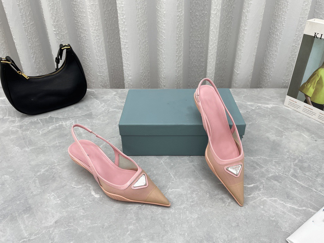 

Pink Sandals Pointed Toe Slingback In Pumps Cat heel triangle buckle back empty mesh shoes high-heeled sandals matching box size35-40, Style=1