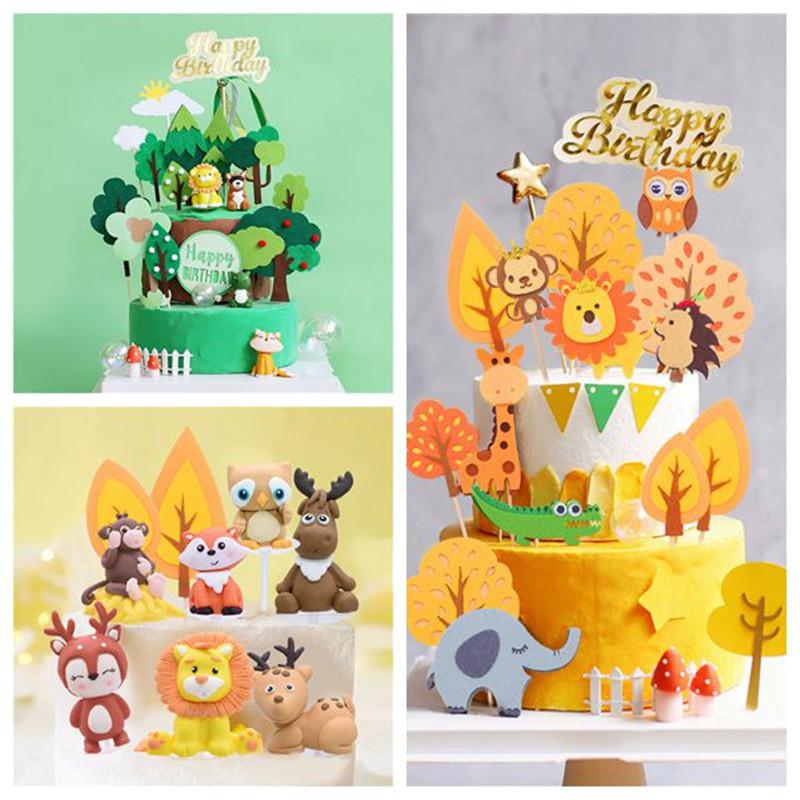 

Cartoon Animals Giraffe Lion Monkey Cake Toppers Felt Tree Cupcake Topper Birthday Party Decor Baking Supplies Baby Shower Gifts