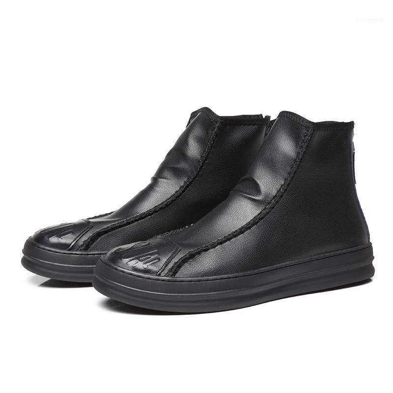 

Boots Male with Zips Black Mid Cut Ankle Boots Mens Fashion Footwear White Booties Round Toe Flats Size 6-10 Casual Botas Hombre1