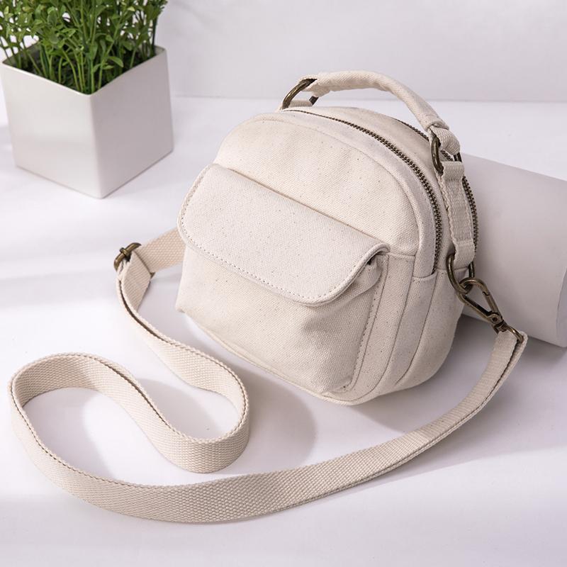 

ins super fire cotton canvas small bag female new Korean version of chic shoulder Messenger small square bag, Beige